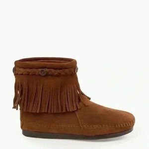 Minnetonka NWOB Womens High Top Back Zip Soft Suede‎ Leather Fringe Boho Boots 6